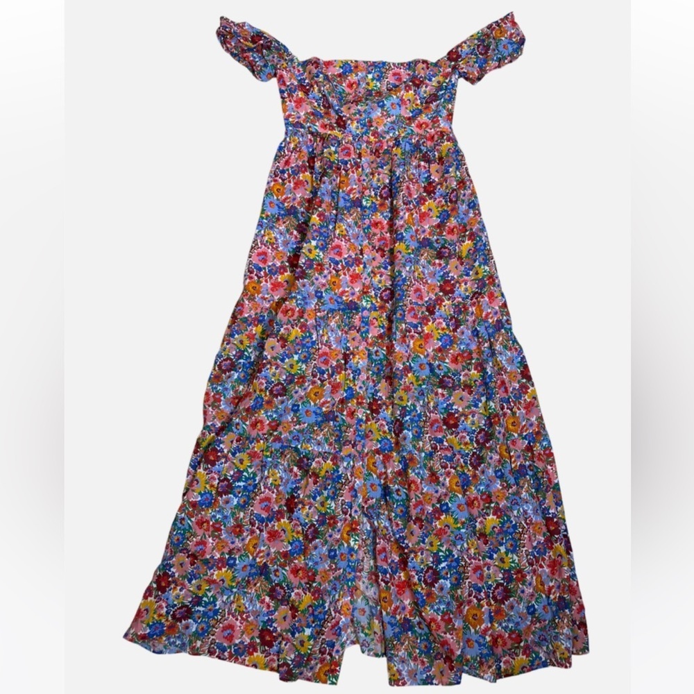 NEW Ky Derby Pink Ditsy Floral Maxi Dress Strapless/Off Shoulder Button Front L - Picture 3 of 7